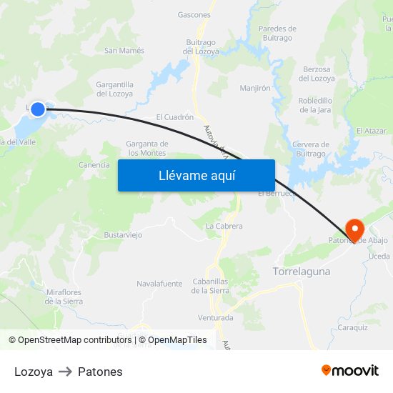 Lozoya to Patones map