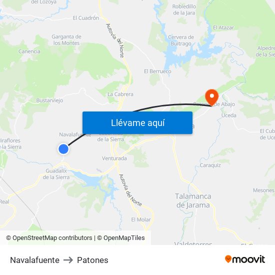 Navalafuente to Patones map