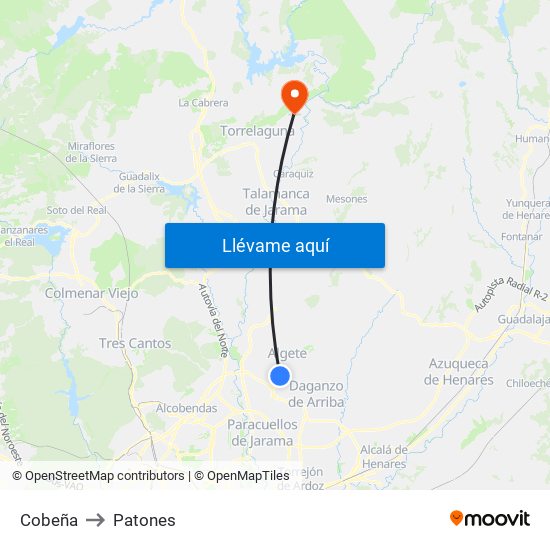 Cobeña to Patones map