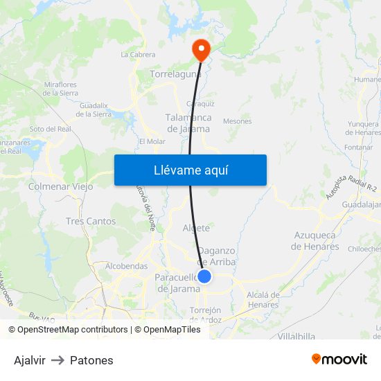 Ajalvir to Patones map