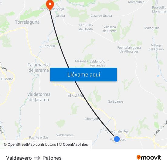 Valdeavero to Patones map