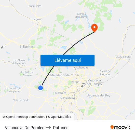 Villanueva De Perales to Patones map