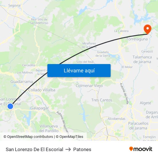 San Lorenzo De El Escorial to Patones map