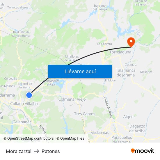 Moralzarzal to Patones map
