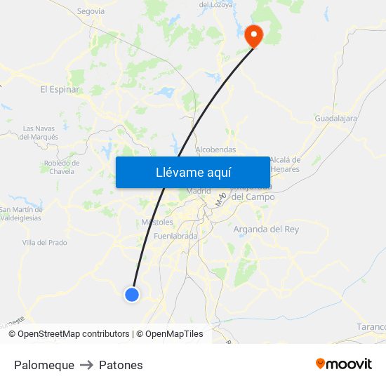 Palomeque to Patones map