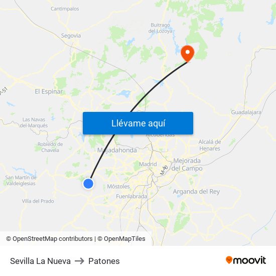 Sevilla La Nueva to Patones map