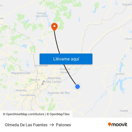 Olmeda De Las Fuentes to Patones map