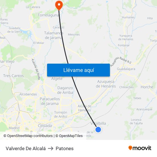 Valverde De Alcalá to Patones map