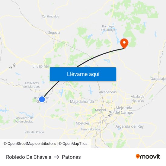 Robledo De Chavela to Patones map