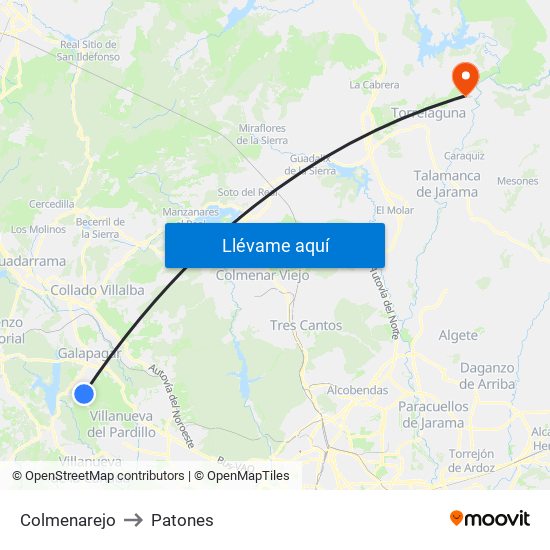 Colmenarejo to Patones map
