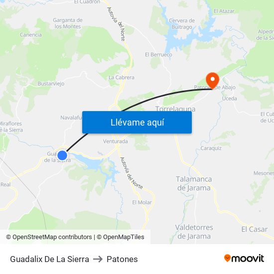 Guadalix De La Sierra to Patones map