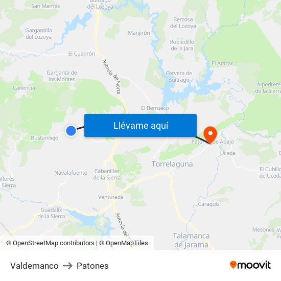 Valdemanco to Patones map