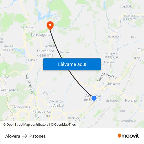 Alovera to Patones map