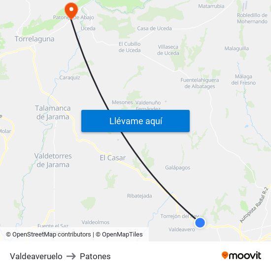Valdeaveruelo to Patones map