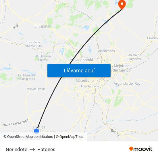 Gerindote to Patones map