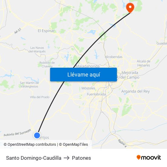 Santo Domingo-Caudilla to Patones map