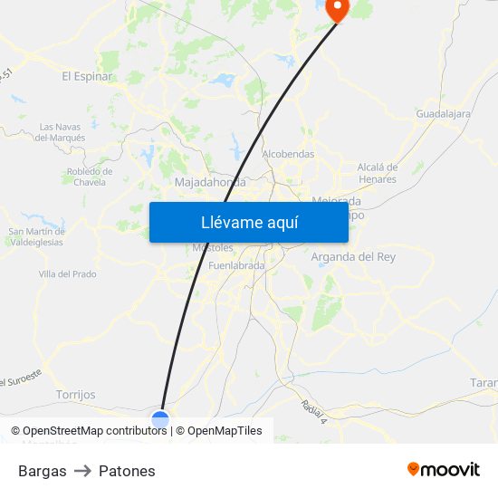 Bargas to Patones map