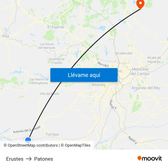 Erustes to Patones map