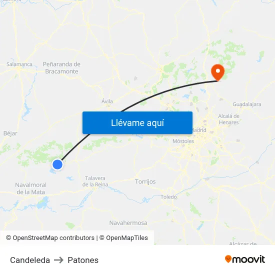 Candeleda to Patones map