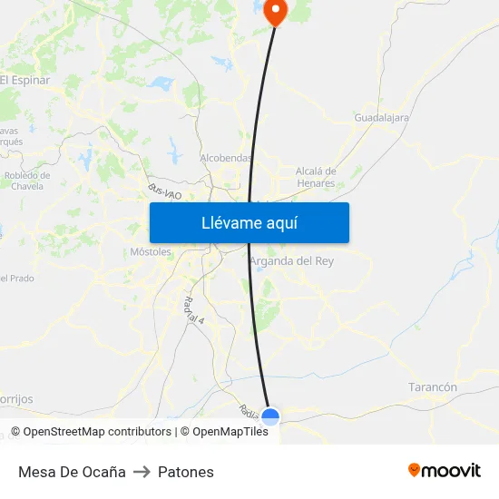 Mesa De Ocaña to Patones map