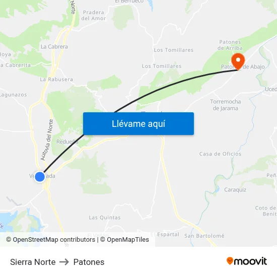 Sierra Norte to Patones map