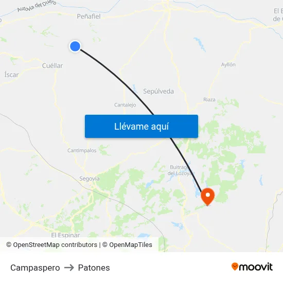 Campaspero to Patones map
