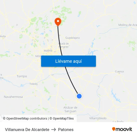 Villanueva De Alcardete to Patones map