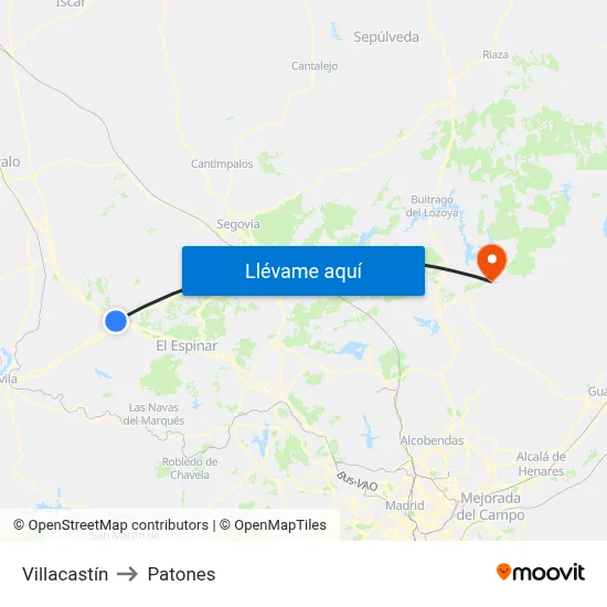 Villacastín to Patones map