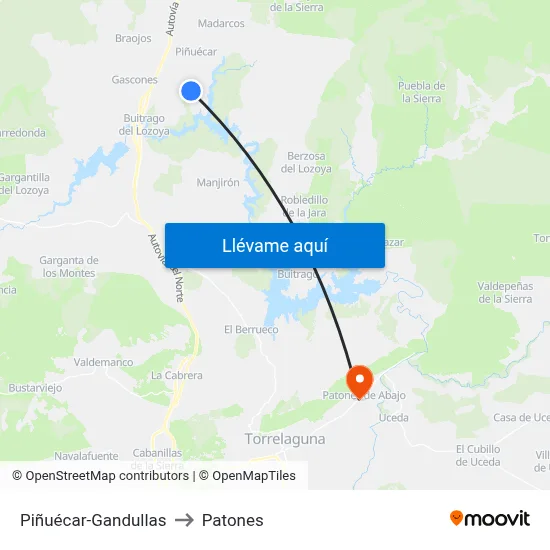 Piñuécar-Gandullas to Patones map