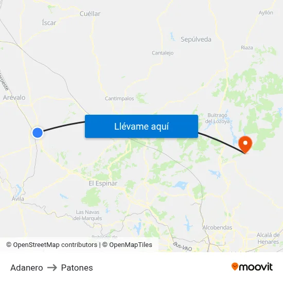 Adanero to Patones map