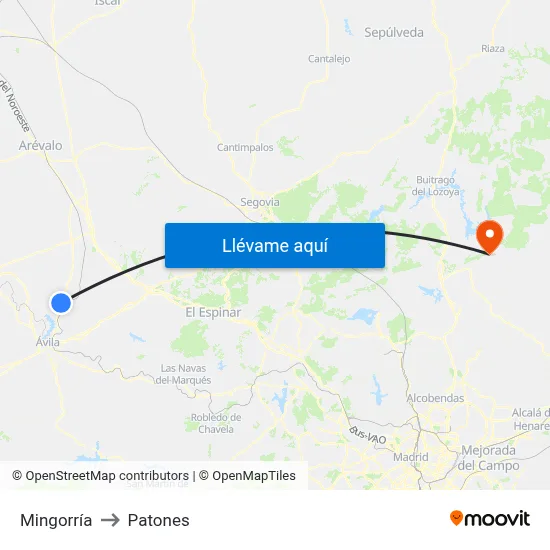 Mingorría to Patones map