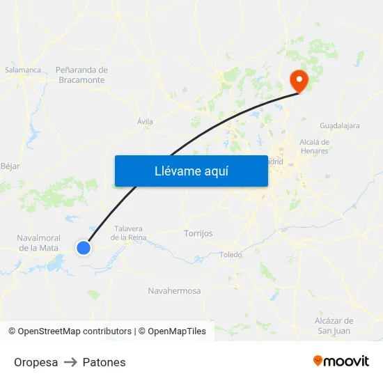 Oropesa to Patones map