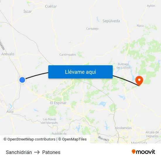 Sanchidrián to Patones map