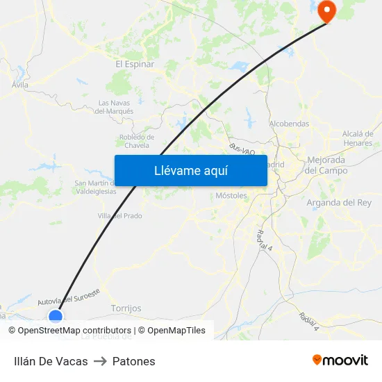 Illán De Vacas to Patones map