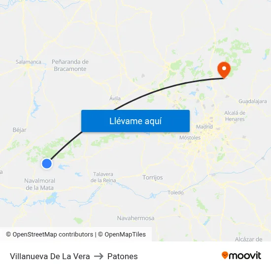 Villanueva De La Vera to Patones map