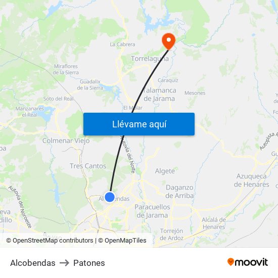 Alcobendas to Patones map