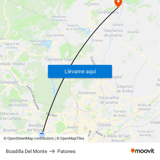 Boadilla Del Monte to Patones map