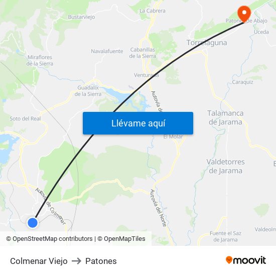 Colmenar Viejo to Patones map