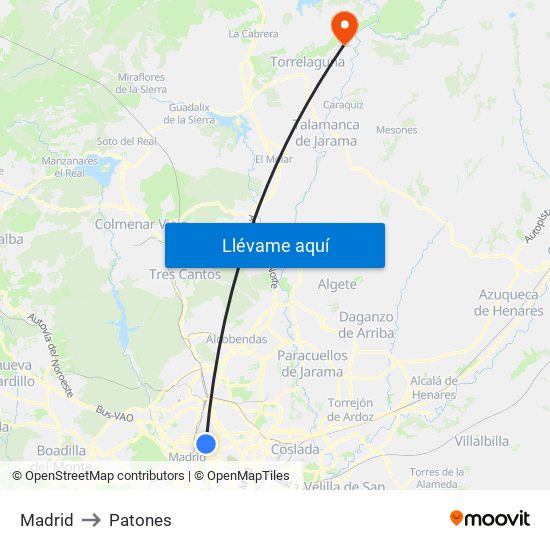Madrid to Patones map