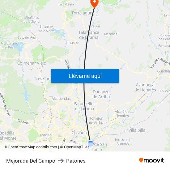 Mejorada Del Campo to Patones map