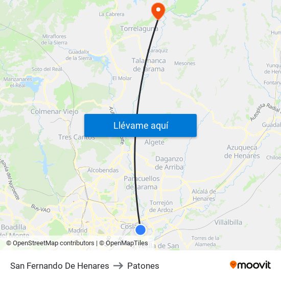 San Fernando De Henares to Patones map