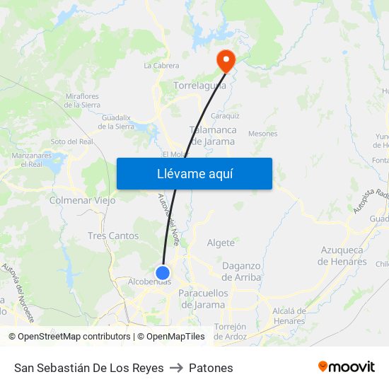 San Sebastián De Los Reyes to Patones map