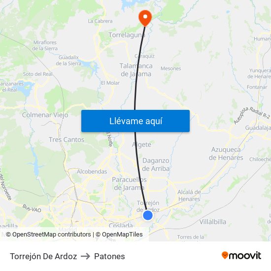 Torrejón De Ardoz to Patones map