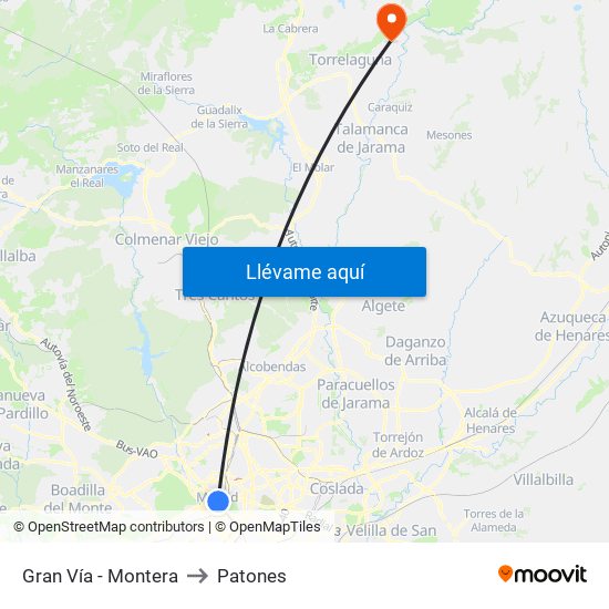 Gran Vía - Montera to Patones map