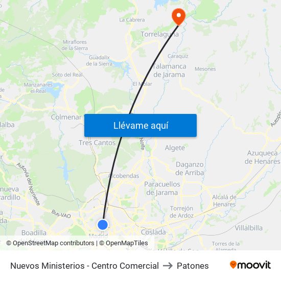 Nuevos Ministerios - Centro Comercial to Patones map