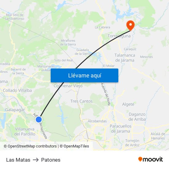 Las Matas to Patones map