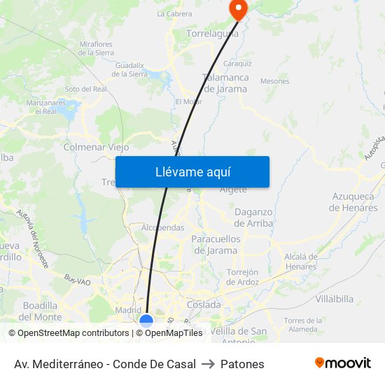 Av. Mediterráneo - Conde De Casal to Patones map