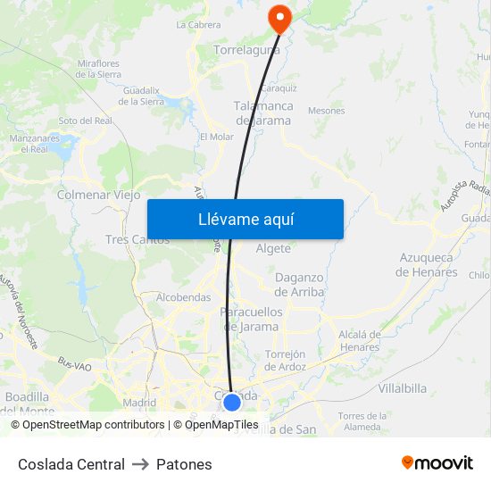 Coslada Central to Patones map
