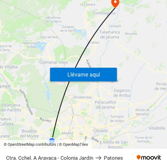 Ctra. Cchel. A Aravaca - Colonia Jardín to Patones map