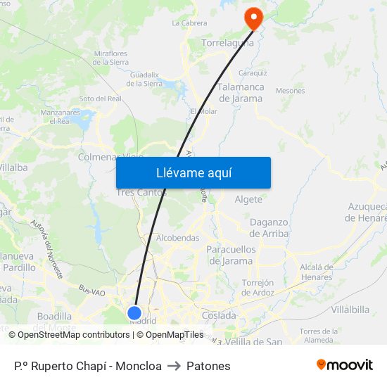 P.º Ruperto Chapí - Moncloa to Patones map
